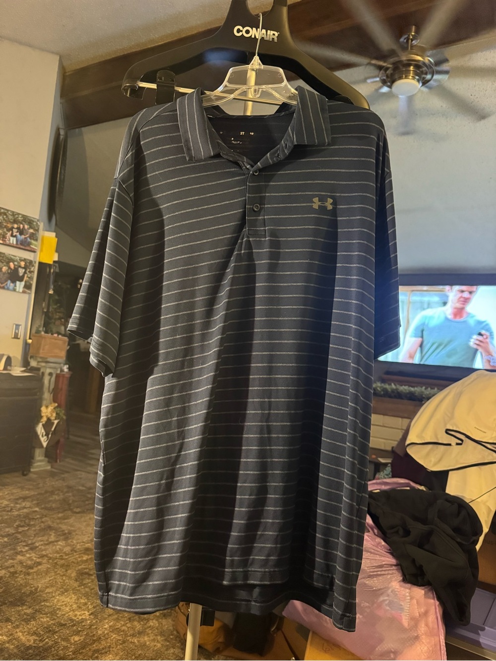 Under Armour Men’s Navy Polo with Thin Gray Stripes #120
